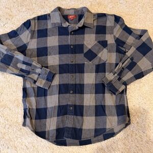 Arizona Mens Cotton Long Sleeve Pocket Flannel Shirt Plaid Blue Gray Large